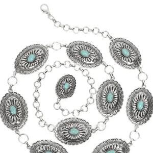 Silver Concho Belt -One Size-Turquoise Accents -Western Style-Adjustable-NWOT